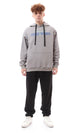 O175769 Casual Printed Hoodie With Kangaroo Pocket - Medium Grey