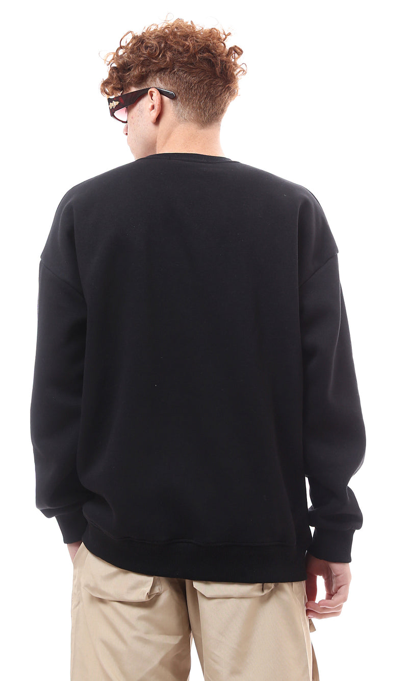 O175779 Decorative Zipper With Patched Pocket Black Sweatshirt