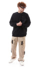 O175779 Decorative Zipper With Patched Pocket Black Sweatshirt