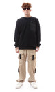 O175779 Decorative Zipper With Patched Pocket Black Sweatshirt
