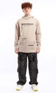 O175806 "Never Give Up" Beige Printed Slip On Hoodie