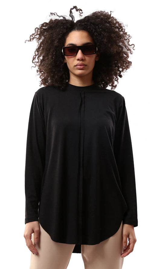 O175817 Solid Long Sleeves Black Long Tee With Slits