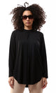 O175817 Solid Long Sleeves Black Long Tee With Slits