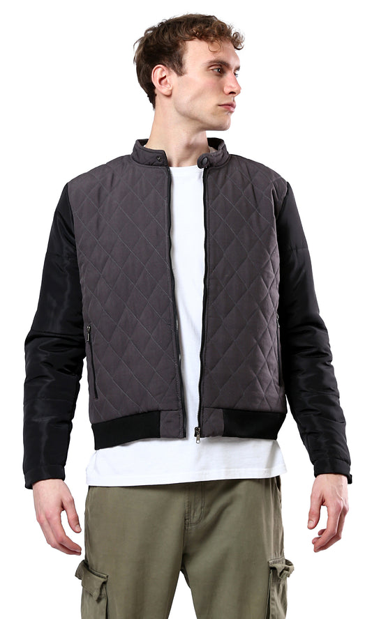O175898 Bi-Tone Dark Grey & Black Zipped Jacket