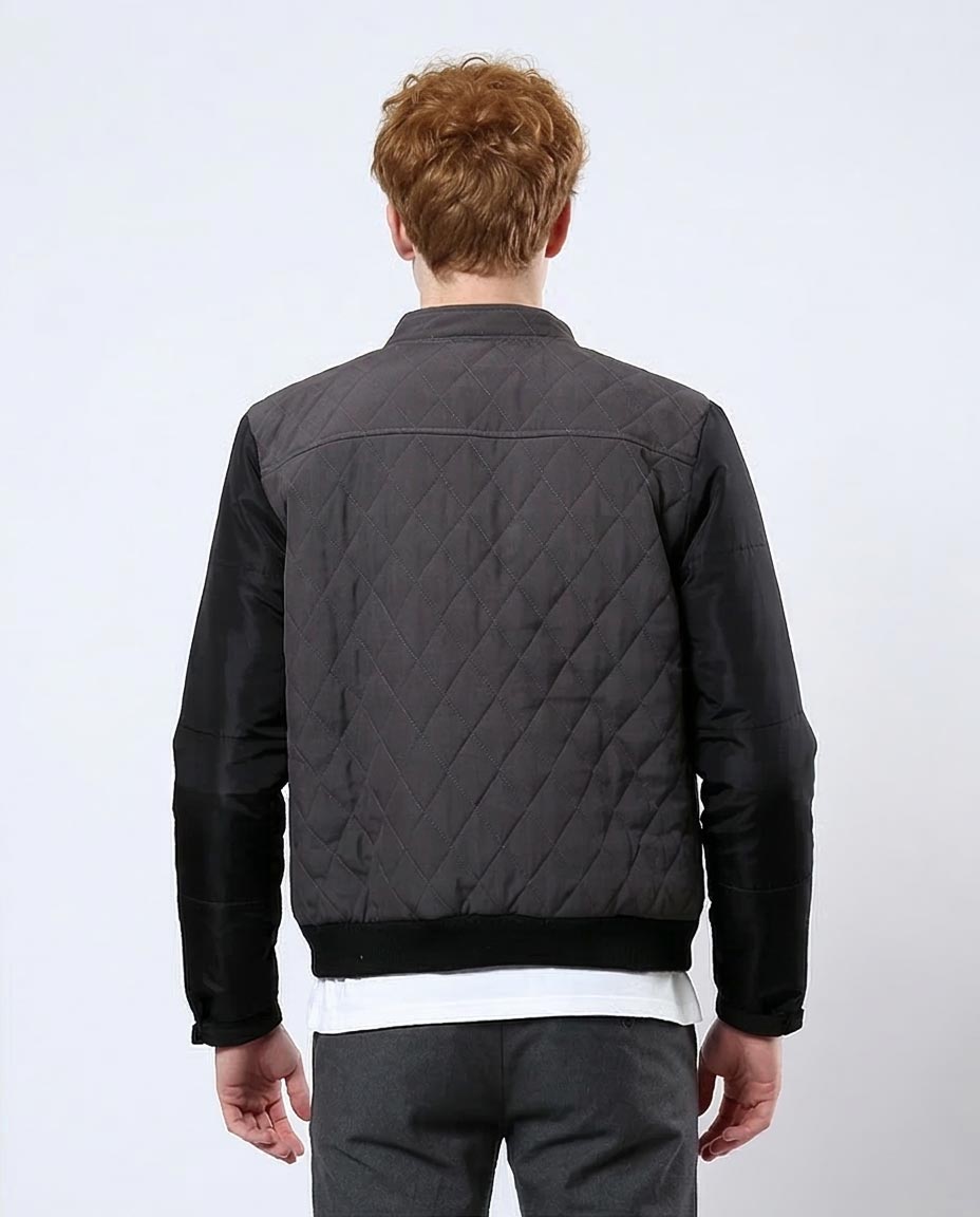 Men's Smoke Grey Quilted Hybrid Bomber Jacket - O175898