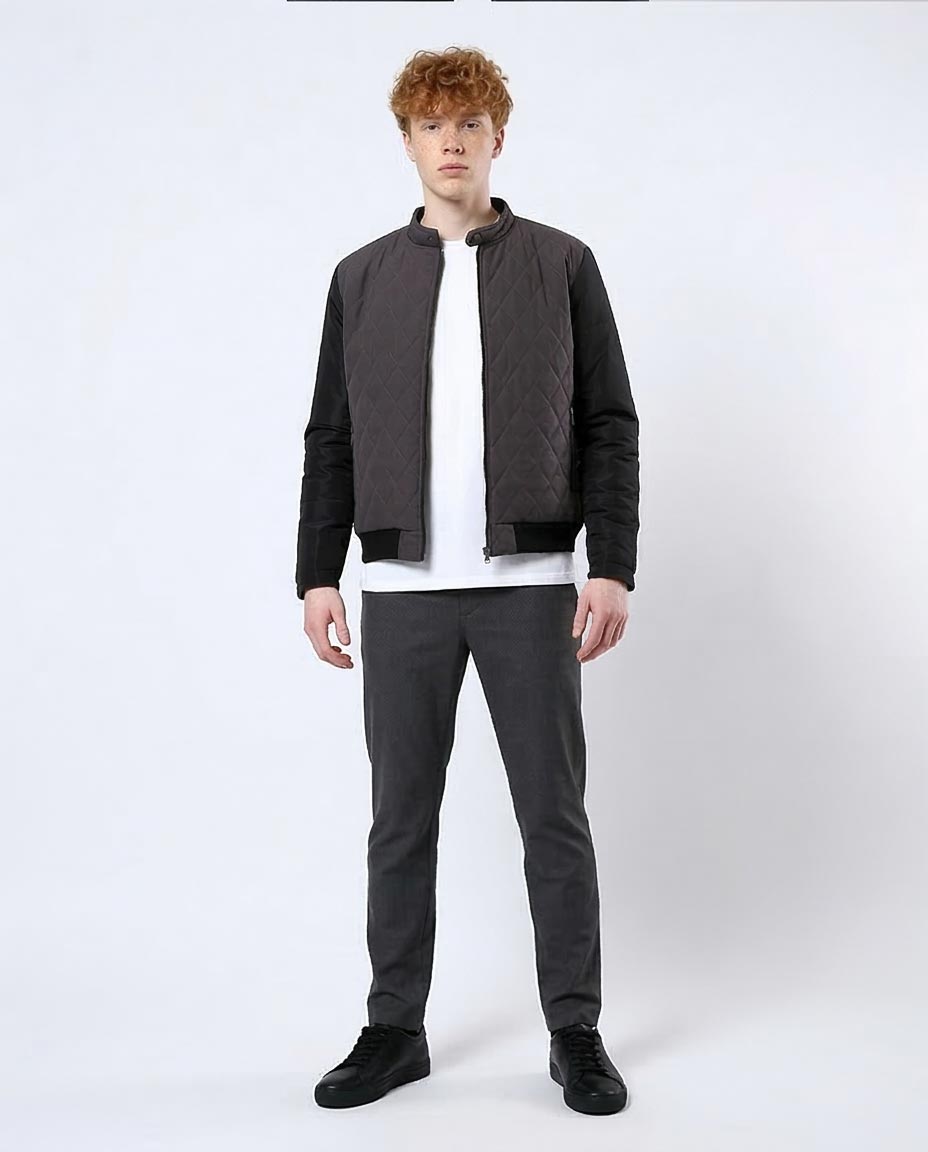 Men's Smoke Grey Quilted Hybrid Bomber Jacket - O175898