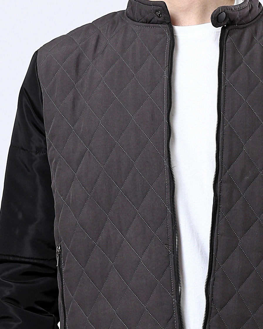 Men's Smoke Grey Quilted Hybrid Bomber Jacket - O175898
