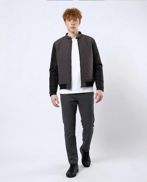 Men's Smoke Grey Quilted Hybrid Bomber Jacket - O175898