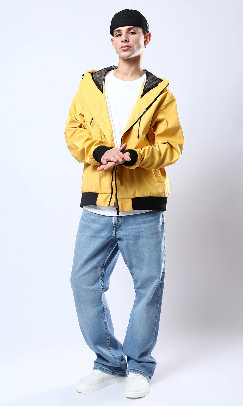 O175901 Hooded Neck With Drawstring Yellow Jacket