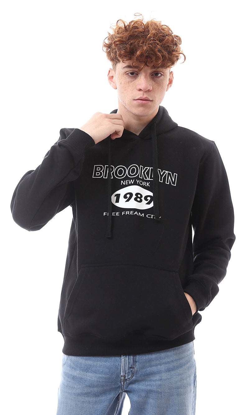 O175985 "Brooklyn" Hooded Neck With Drawstring Black Hoodie