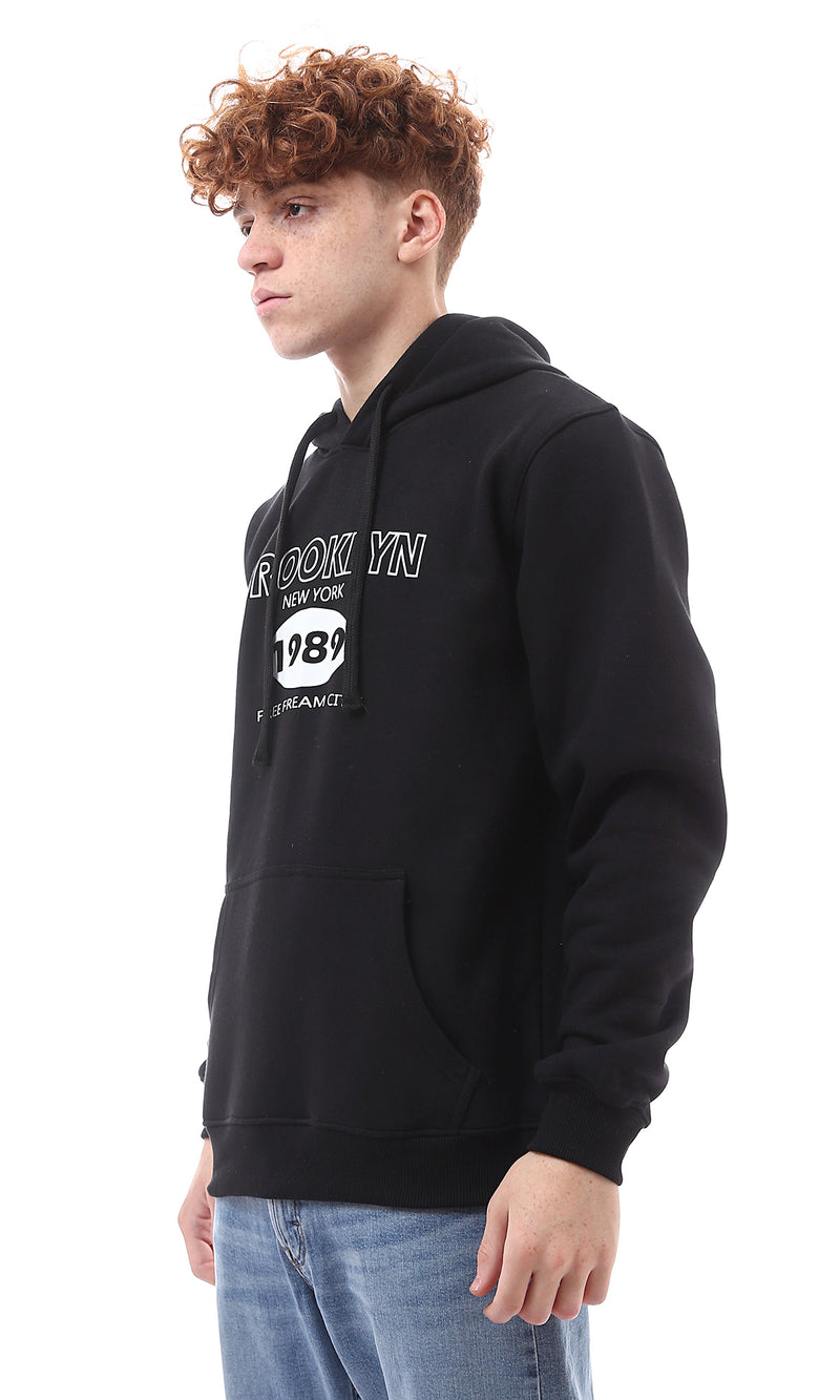 O175985 "Brooklyn" Hooded Neck With Drawstring Black Hoodie