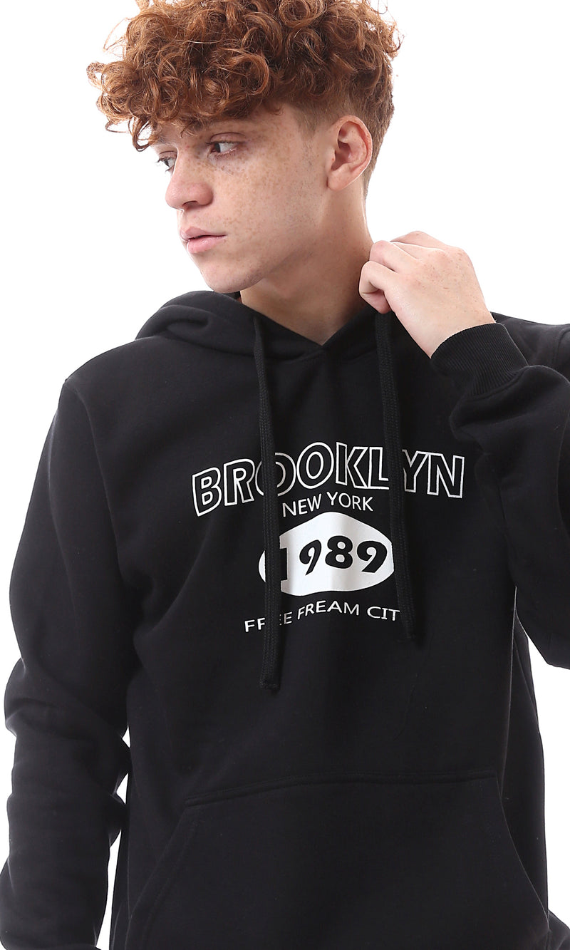 O175985 "Brooklyn" Hooded Neck With Drawstring Black Hoodie