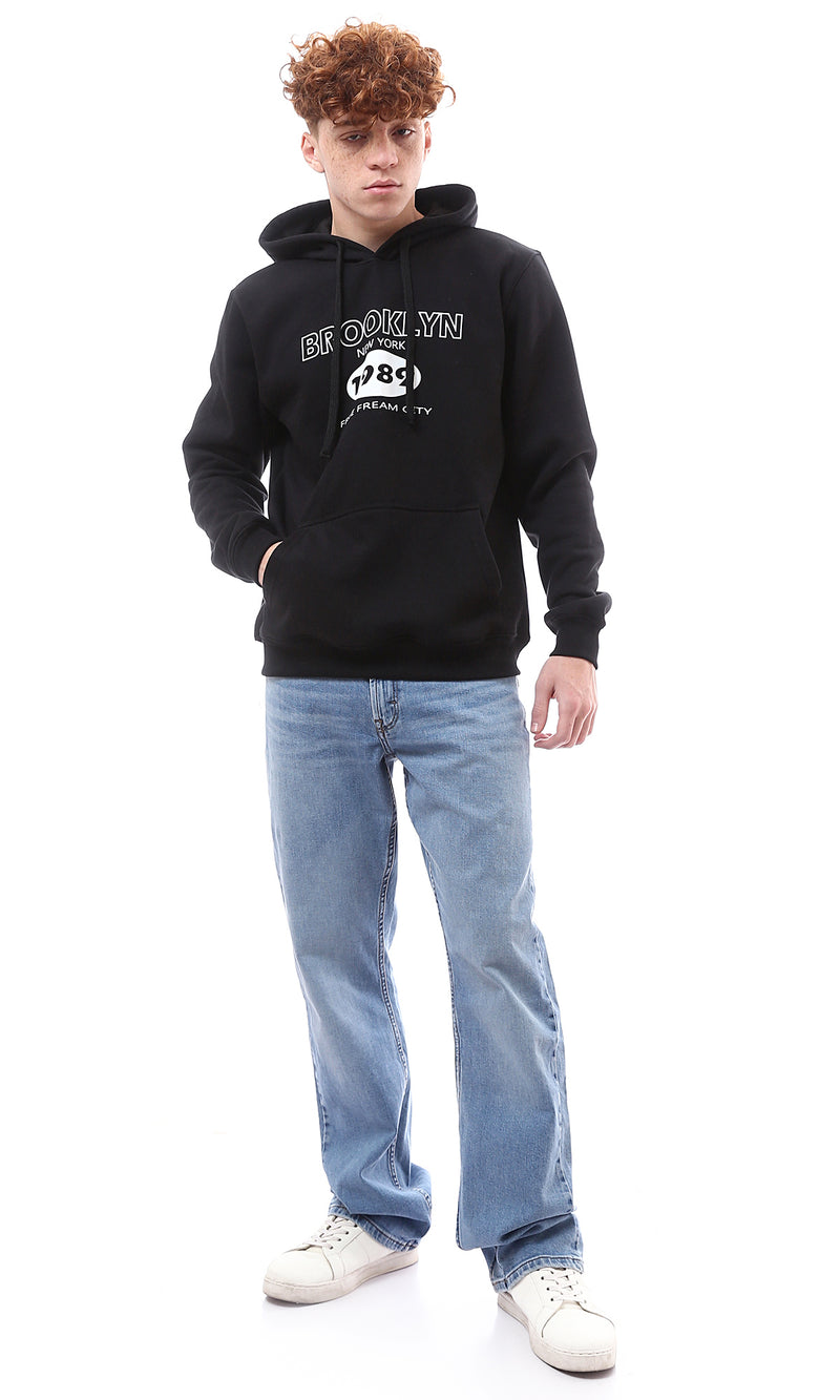 O175985 "Brooklyn" Hooded Neck With Drawstring Black Hoodie