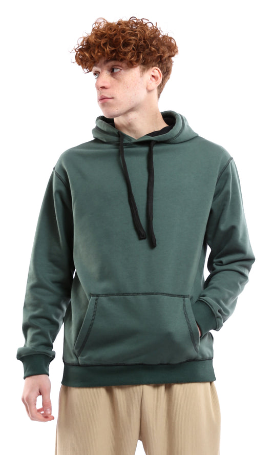 O175989 Hunter Green Slip On Relaxed Hoodie With Front Pocket