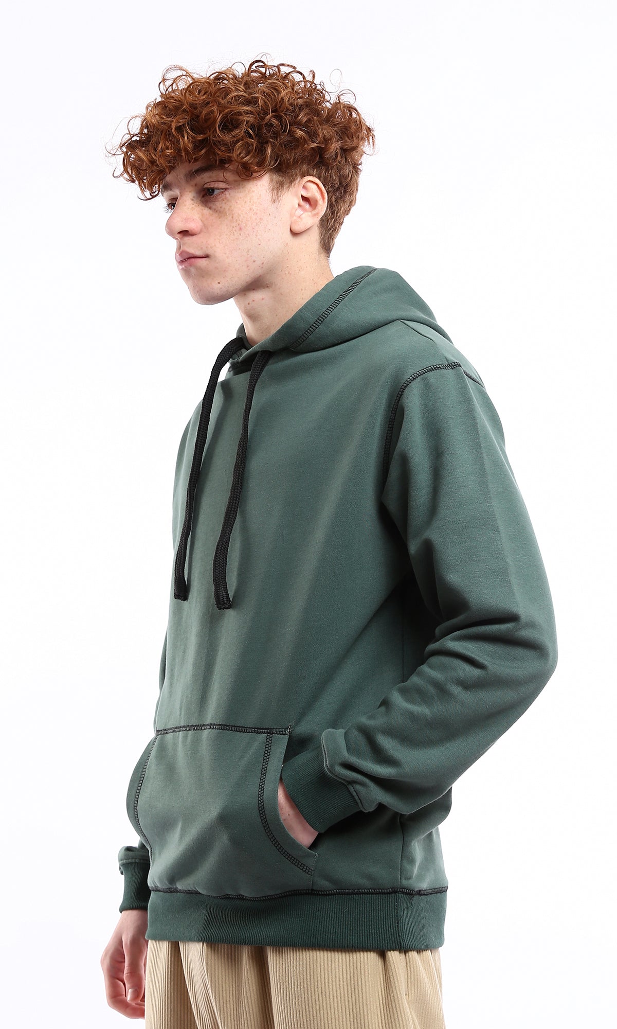 O175989 Hunter Green Slip On Relaxed Hoodie With Front Pocket