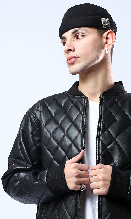O176027 Soft Quilted Black Leather Jacket