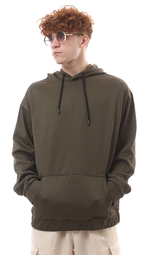 O176263 Dark Olive Bird'S Eye Relaxed Fit Hoodie