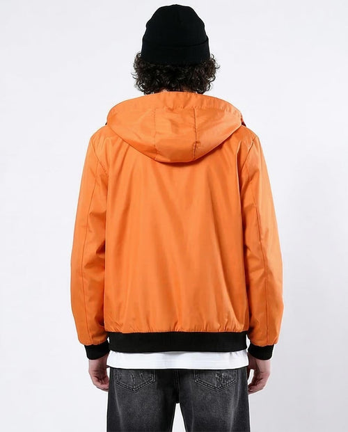 Ravin Men's Tech-Shell Hooded Windbreaker with Contrast Ribbing – Electric Orange - O176268
