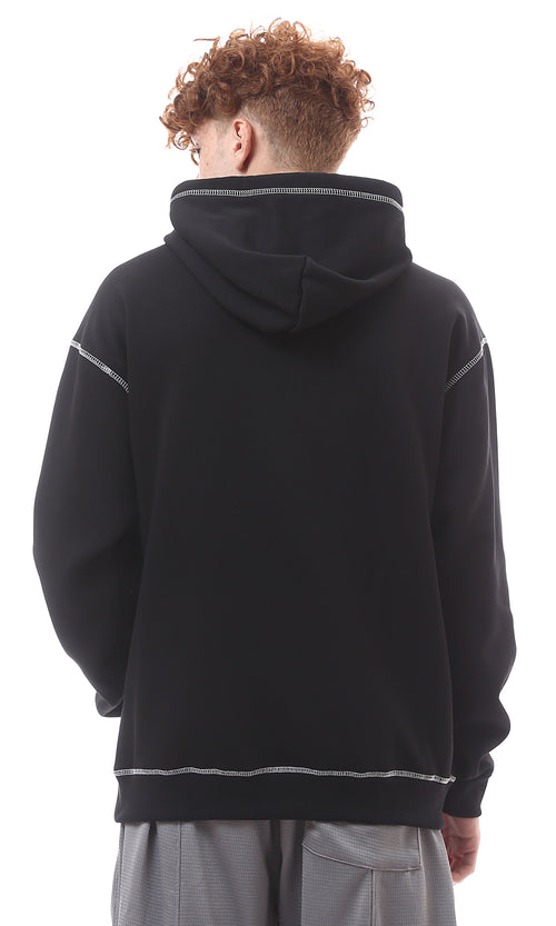 O176277 Solid Black Hoodie With Kangaroo Pocket