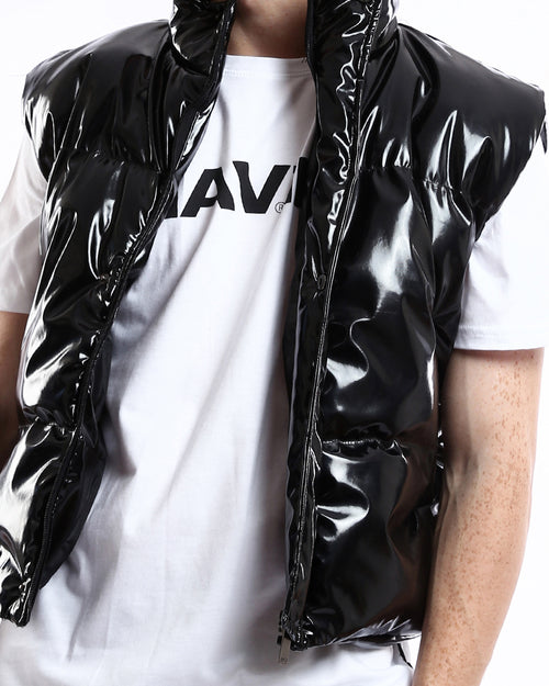 Ravin High-Shine Quilted Puffer Vest in Glossy Black - O176357