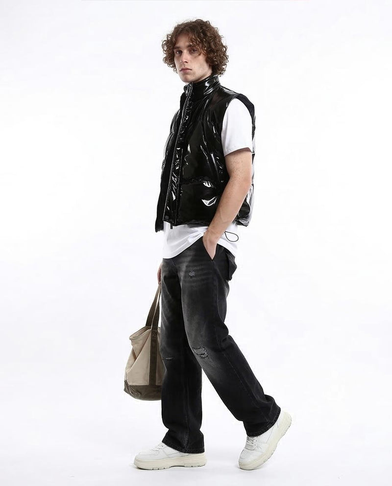 Ravin High-Shine Quilted Puffer Vest in Glossy Black - O176357