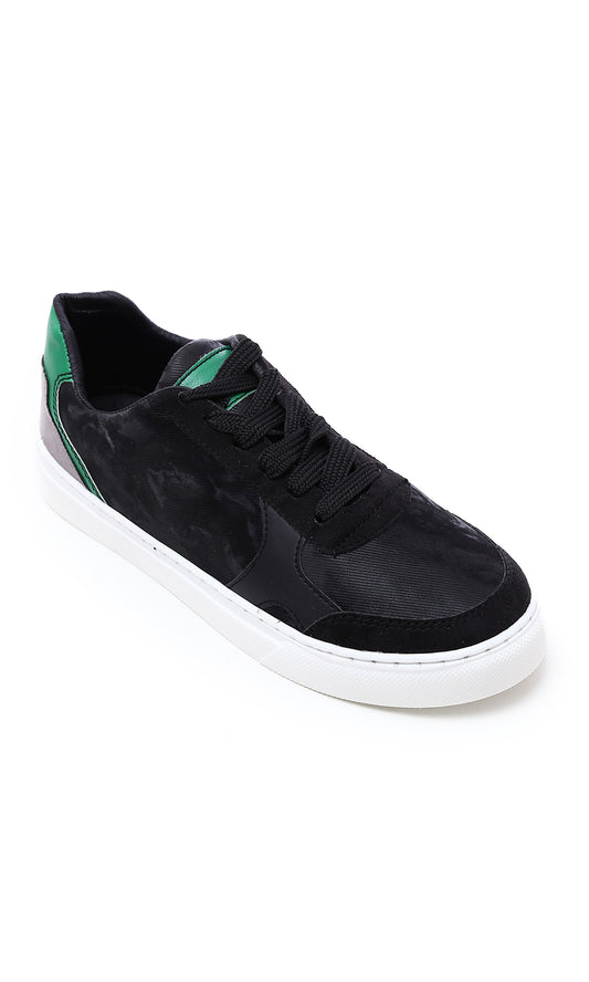 O176363 Tri-Tone Round Toecap Suede Sneakers - Black, Green & Grey