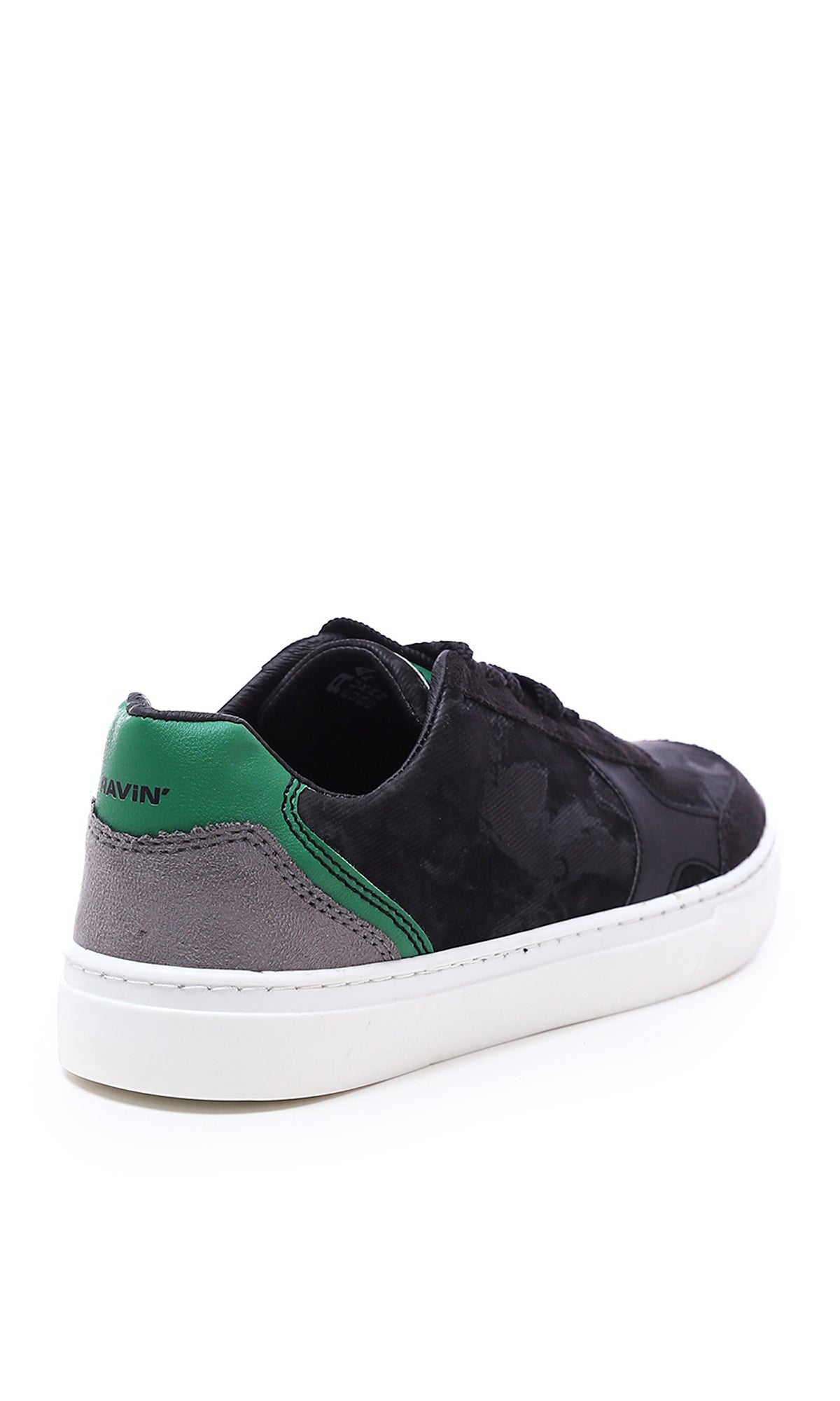 O176363 Tri-Tone Round Toecap Suede Sneakers - Black, Green & Grey