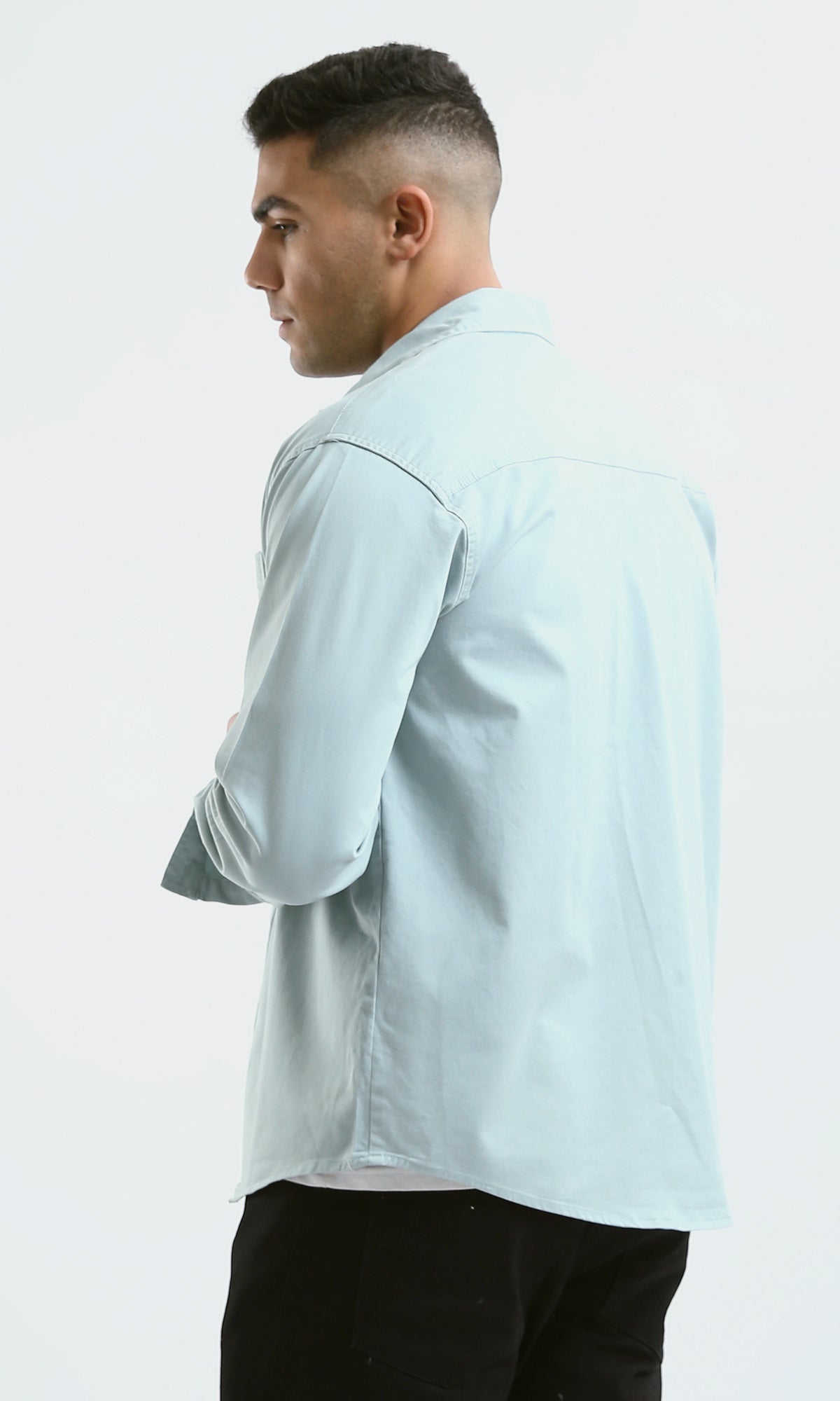 O176475 Pastel Mint Long Sleeves Shirt With Front Pockets