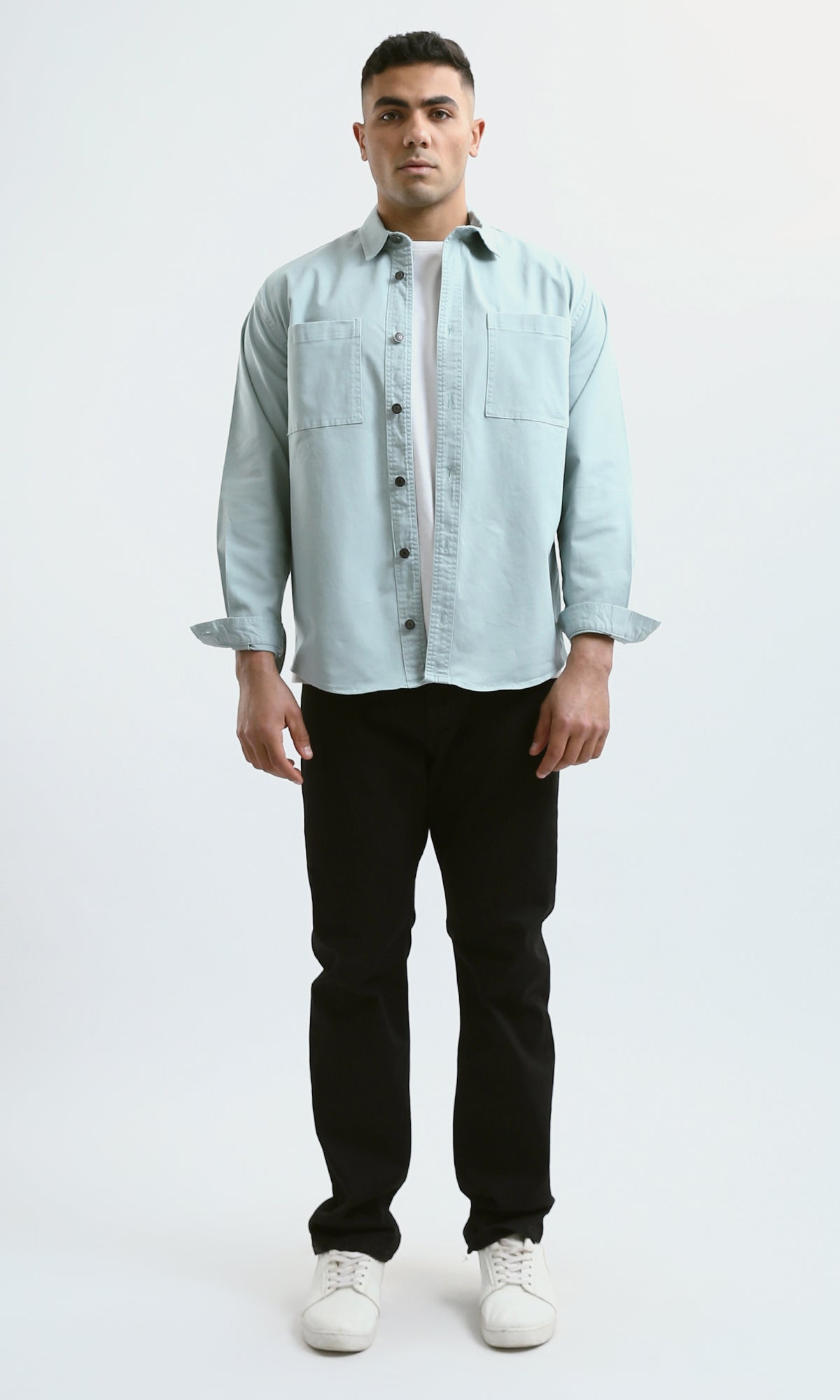 O176475 Pastel Mint Long Sleeves Shirt With Front Pockets