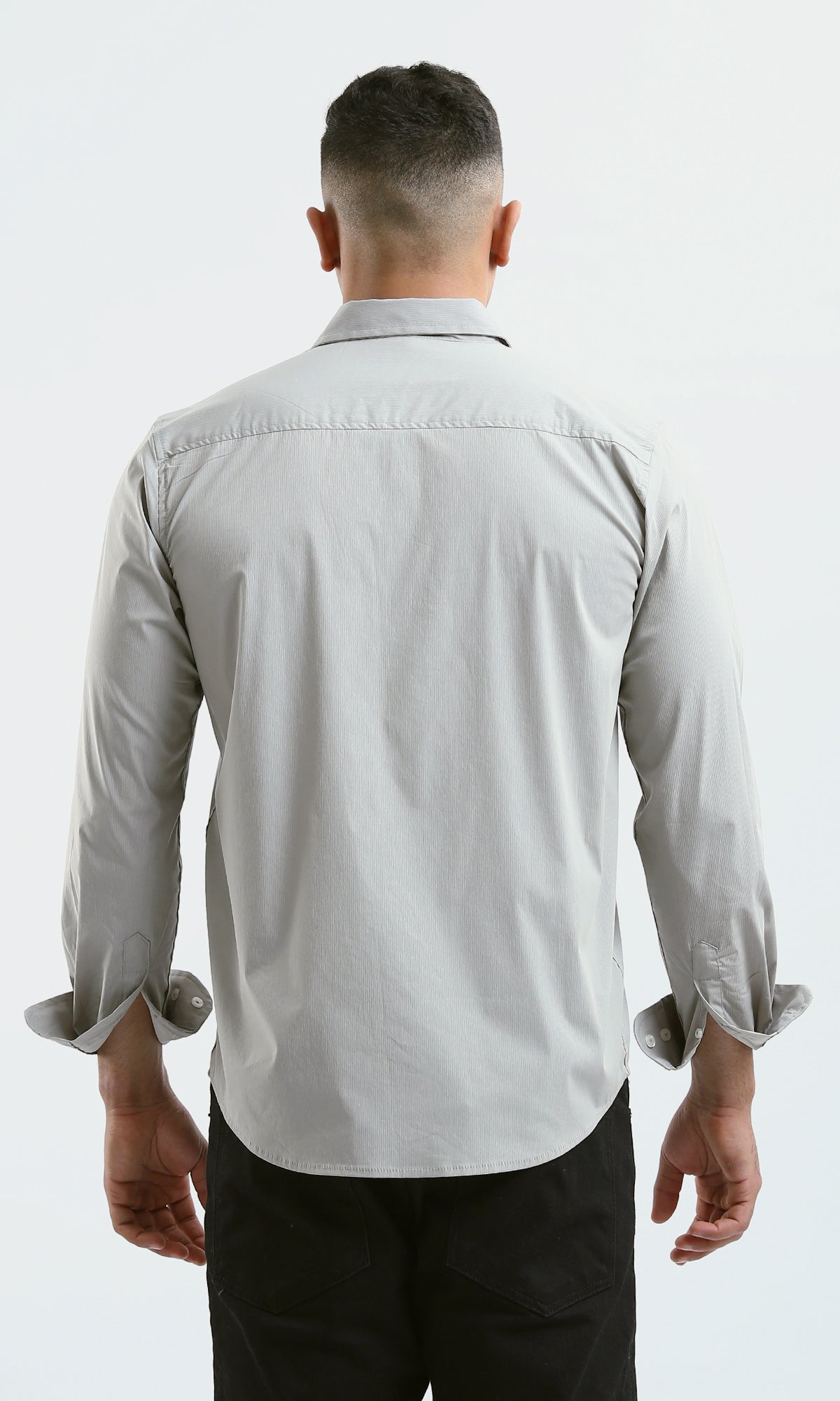 O176598 Light Grey Solid Casual Long Sleeves Shirt