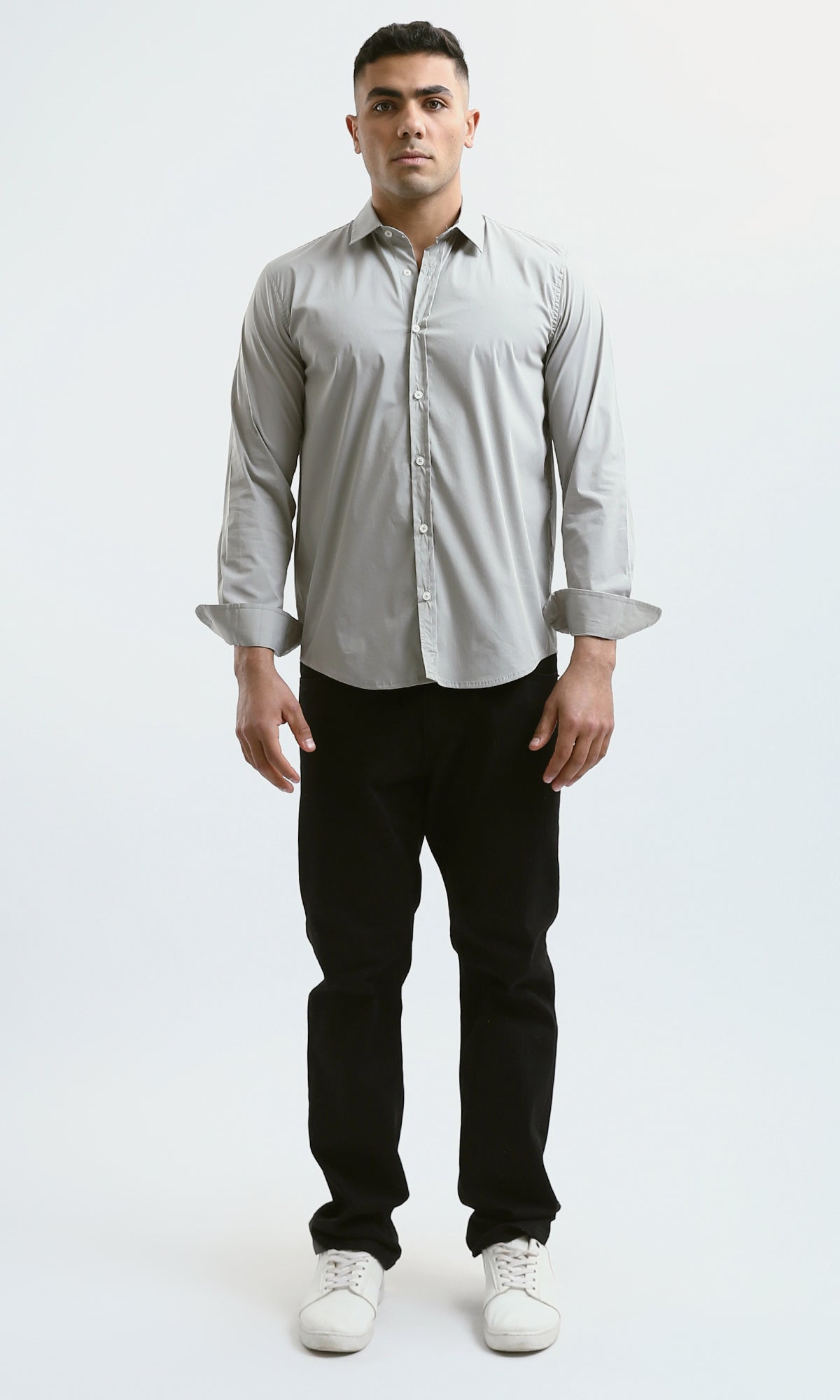 O176598 Light Grey Solid Casual Long Sleeves Shirt
