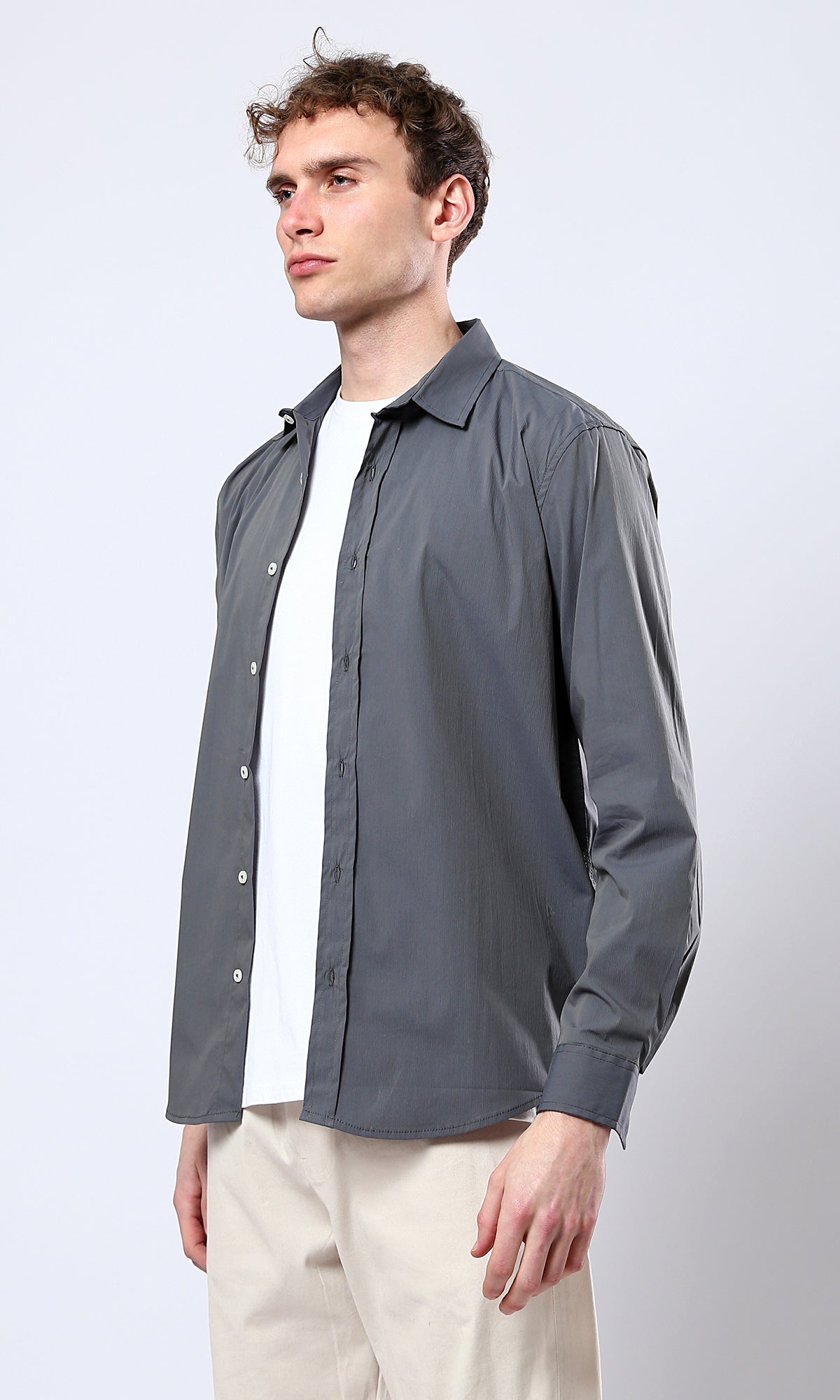 O176599 Solid Long Sleeves Dark Grey Casual Shirt