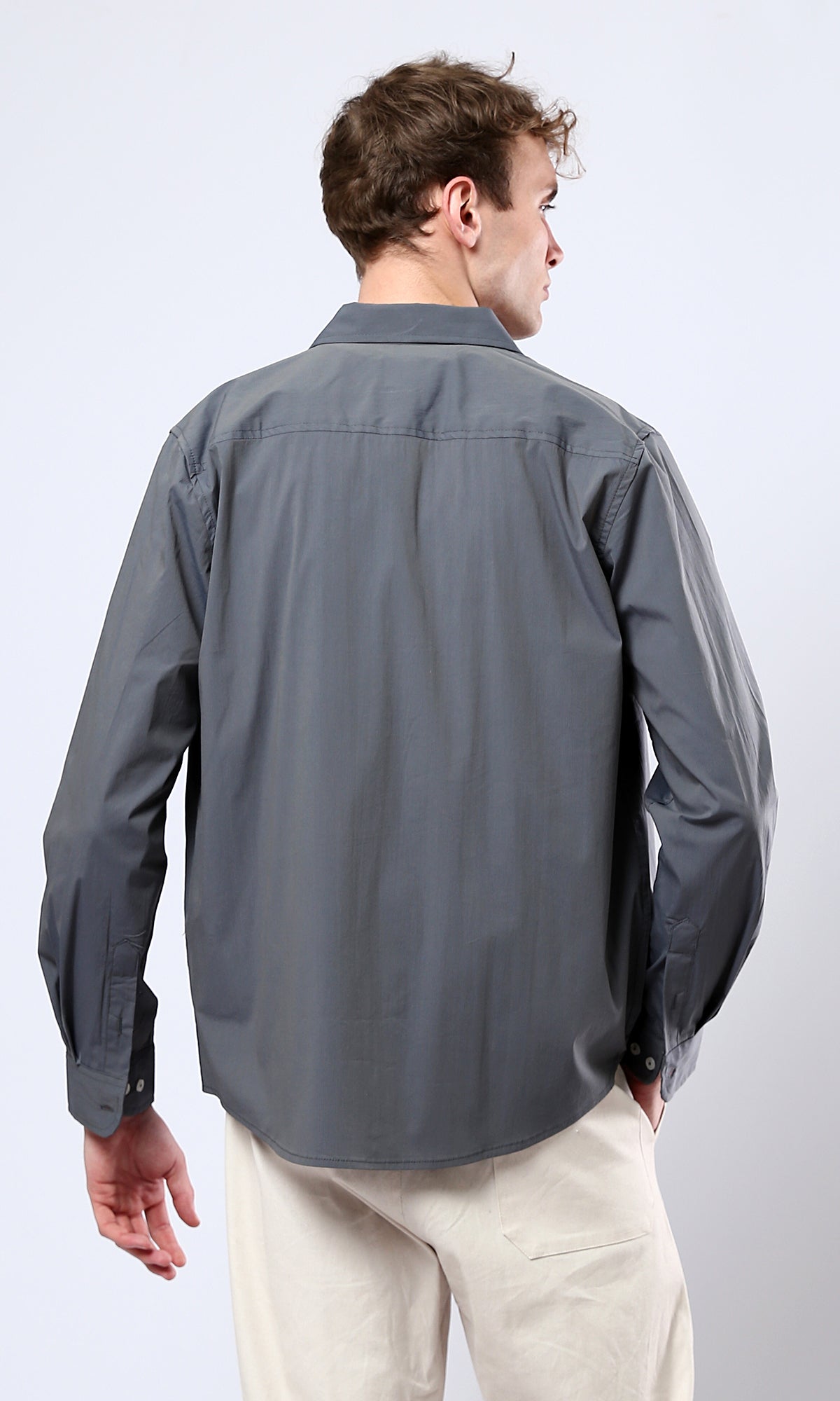 O176599 Solid Long Sleeves Dark Grey Casual Shirt