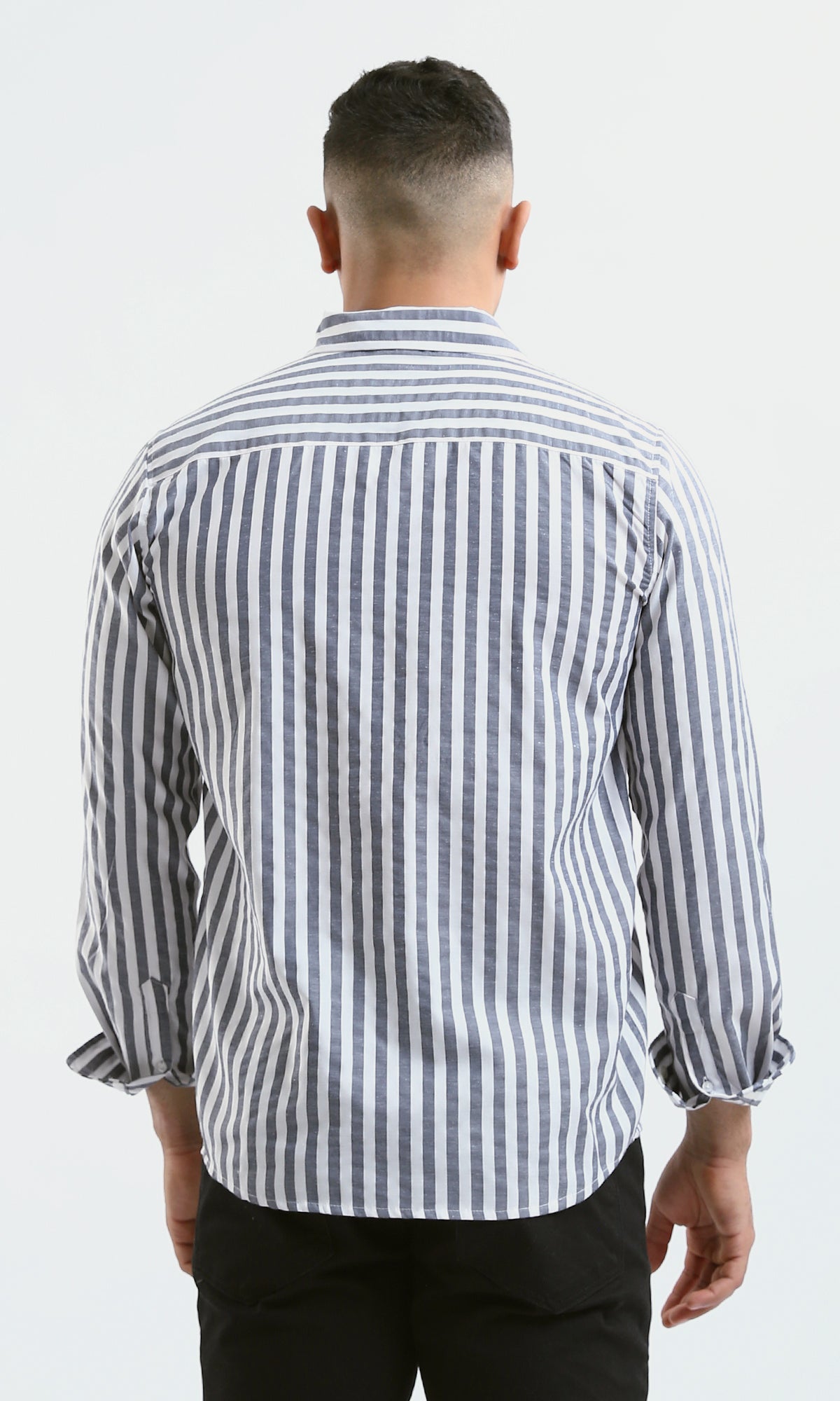 O176710 Dark Grey & White Striped Shirt With Front Pocket