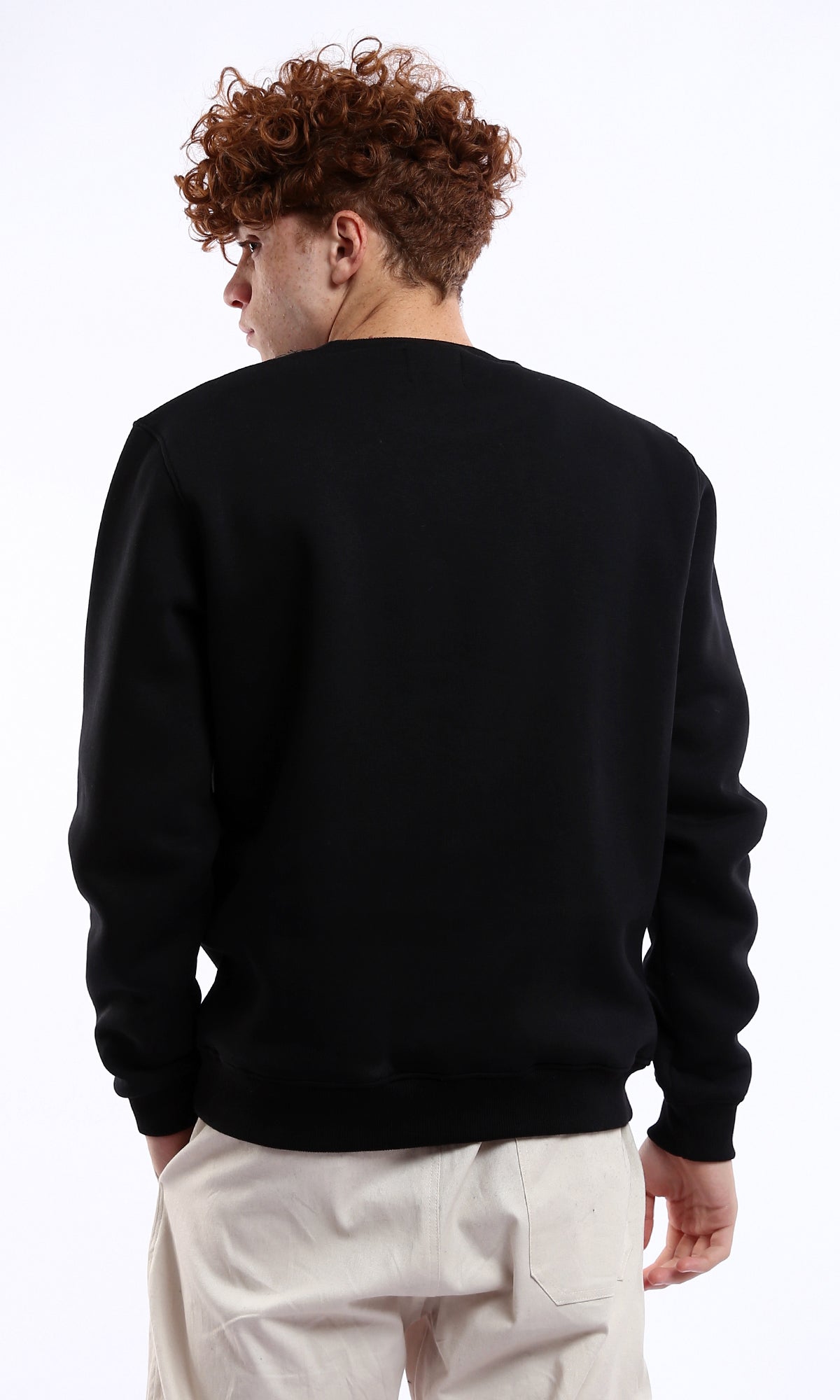 O176711 Solid Round Neck Slip On Black Sweatshirt