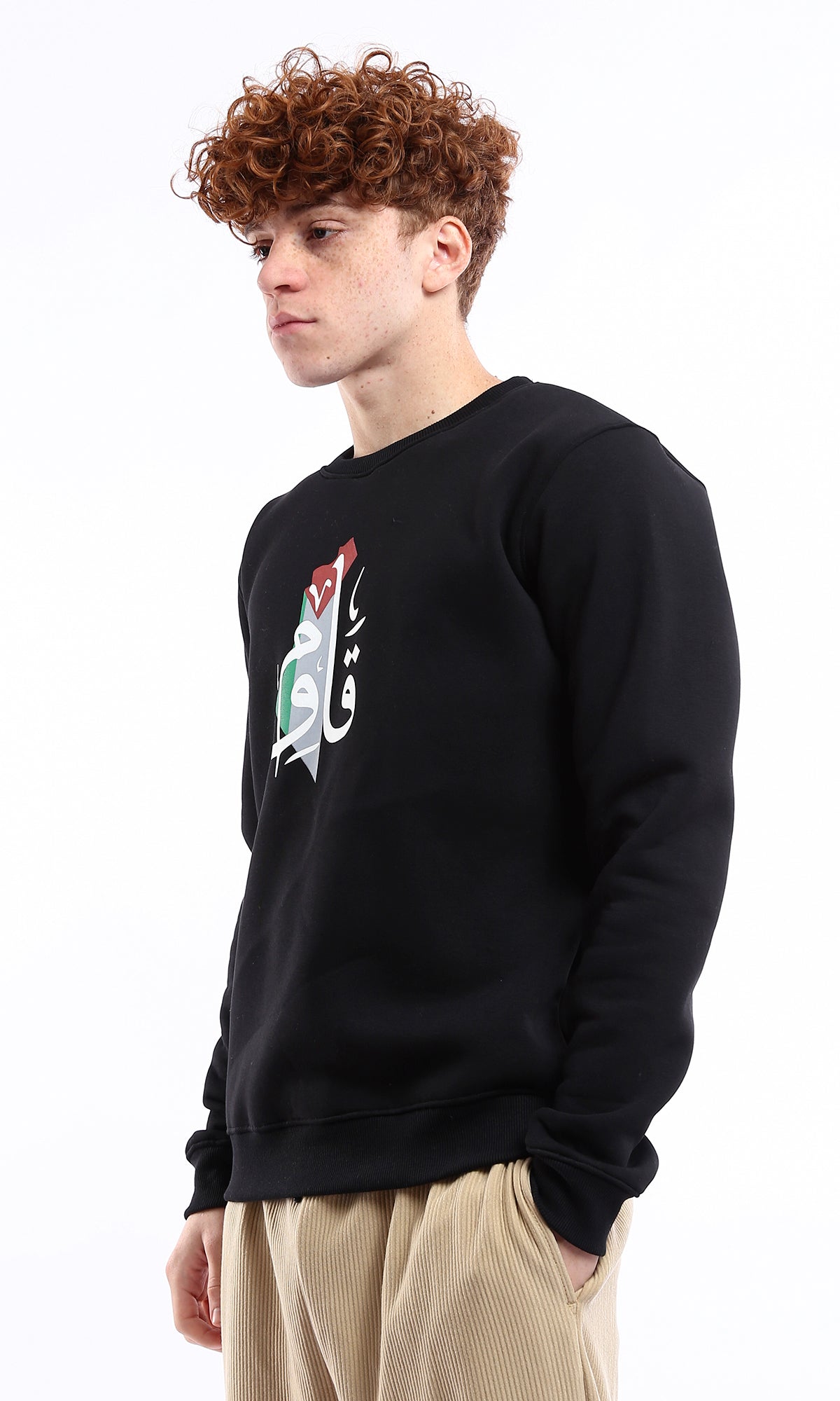 Palestinian Calligraphy Map Print Crew Neck Sweatshirt - O176712