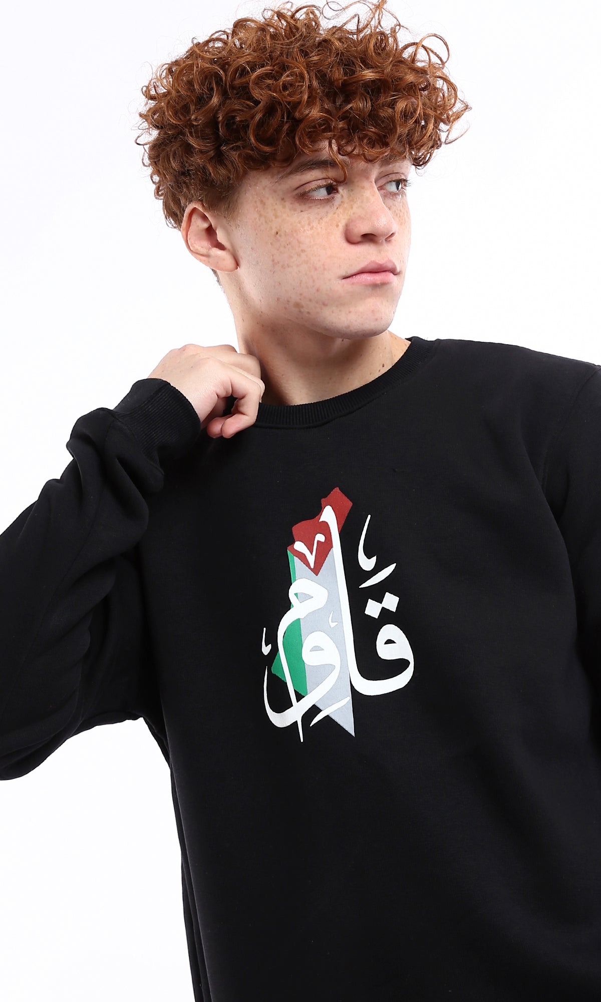 Palestinian Calligraphy Map Print Crew Neck Sweatshirt - O176712