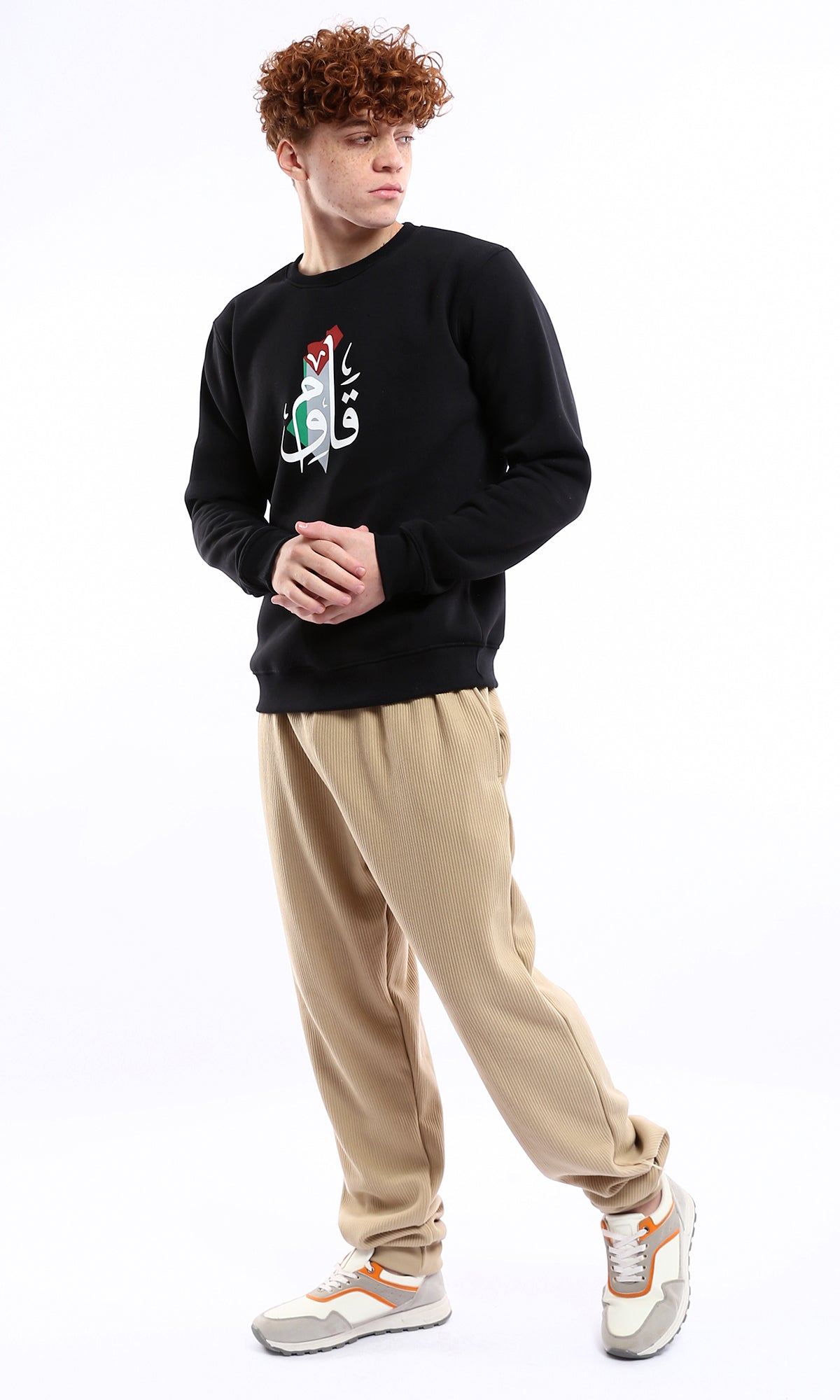 Palestinian Calligraphy Map Print Crew Neck Sweatshirt - O176712