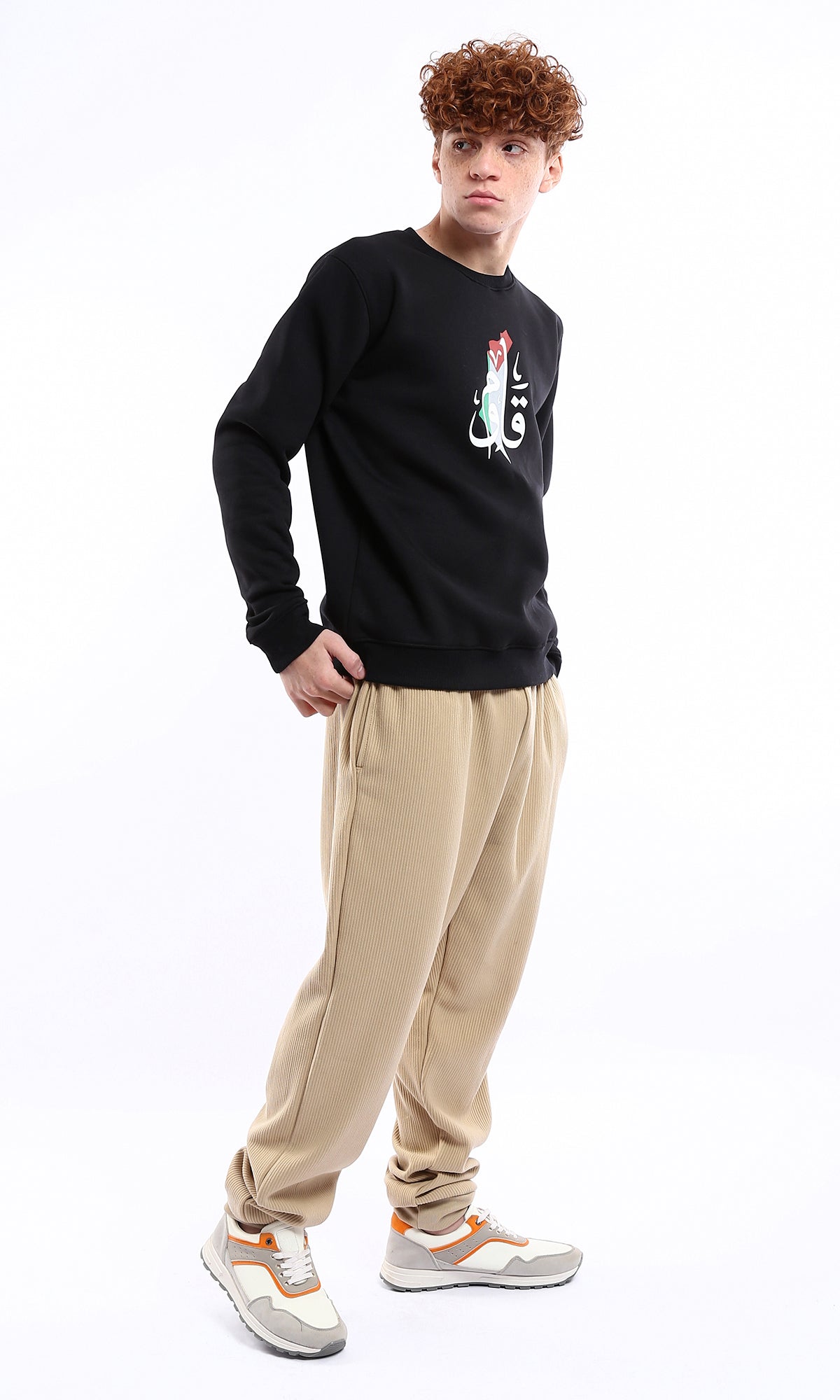 Palestinian Calligraphy Map Print Crew Neck Sweatshirt - O176712