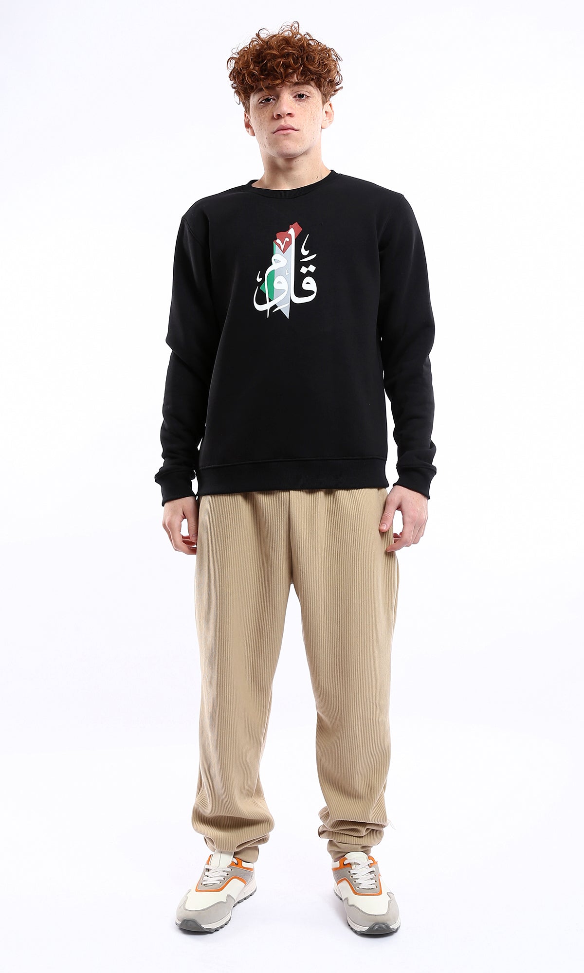 Palestinian Calligraphy Map Print Crew Neck Sweatshirt - O176712