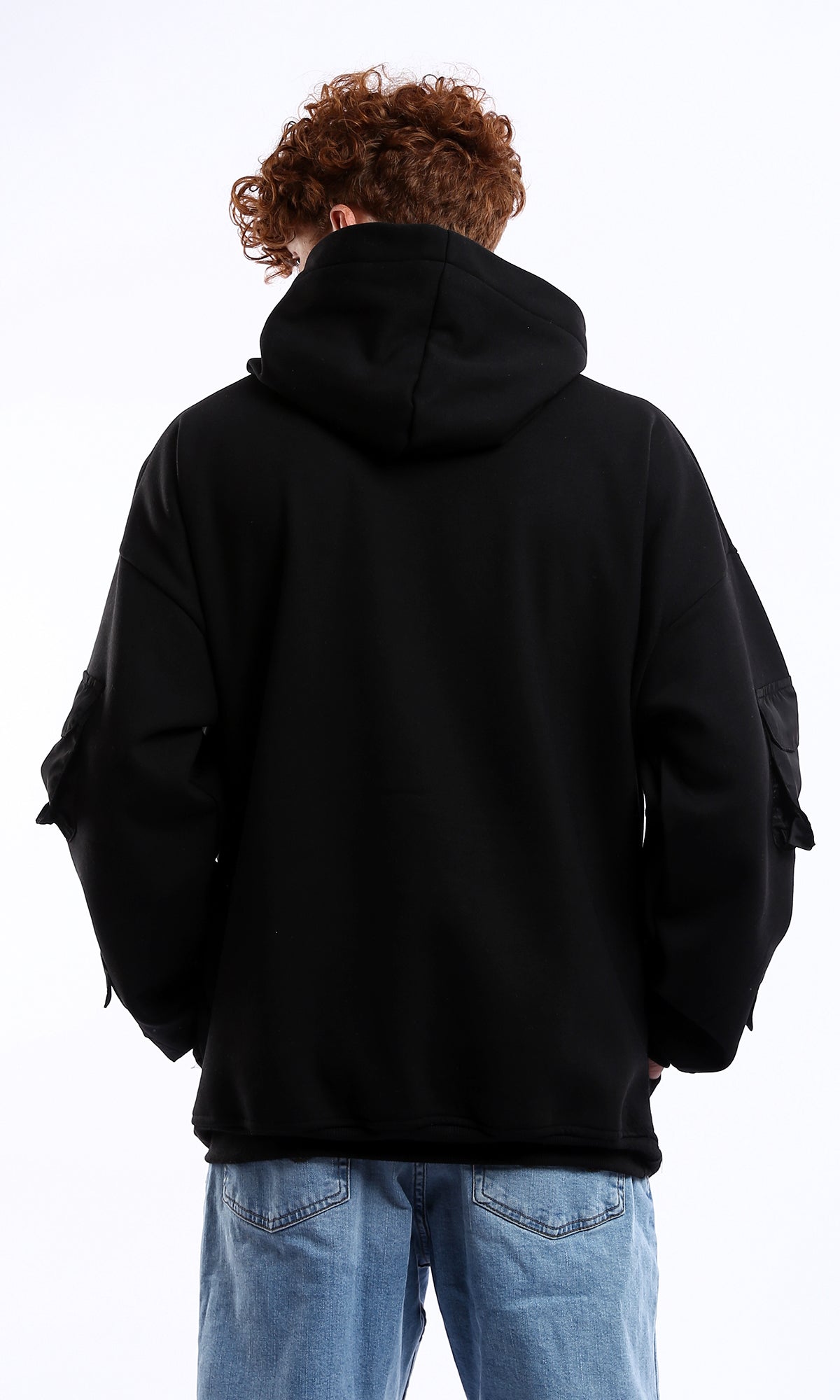 O176714 Black Solid Hoodie With Waterproof Patched Pockets