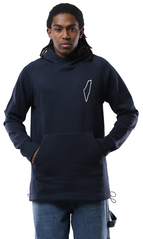 O177859 Palestine Hooded Neck Printed Hoodie - Navy Blue