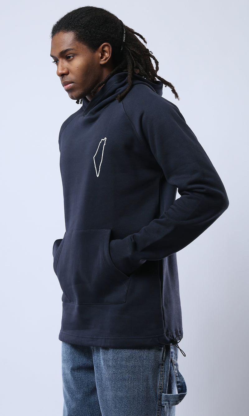 O177859 Palestine Hooded Neck Printed Hoodie - Navy Blue