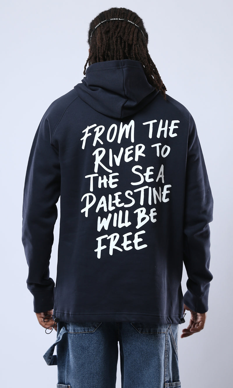 O177859 Palestine Hooded Neck Printed Hoodie - Navy Blue