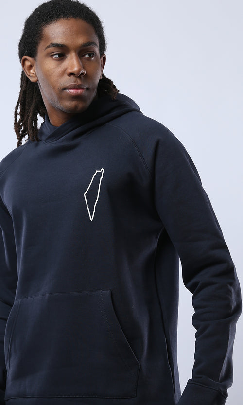 O177859 Palestine Hooded Neck Printed Hoodie - Navy Blue