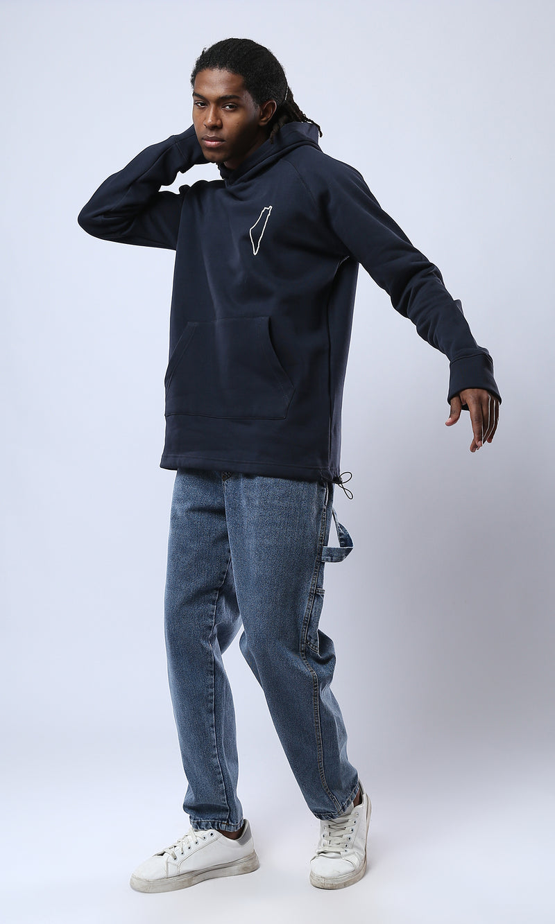O177859 Palestine Hooded Neck Printed Hoodie - Navy Blue