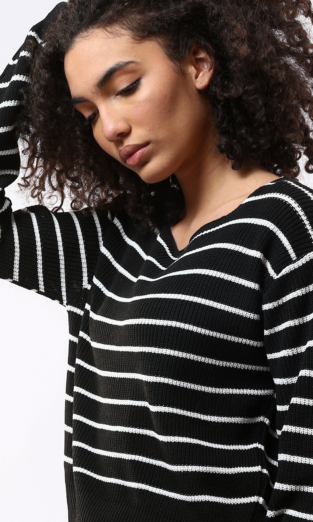 Boat Neck Striped Cropped Slim Fit Pullover - O177860