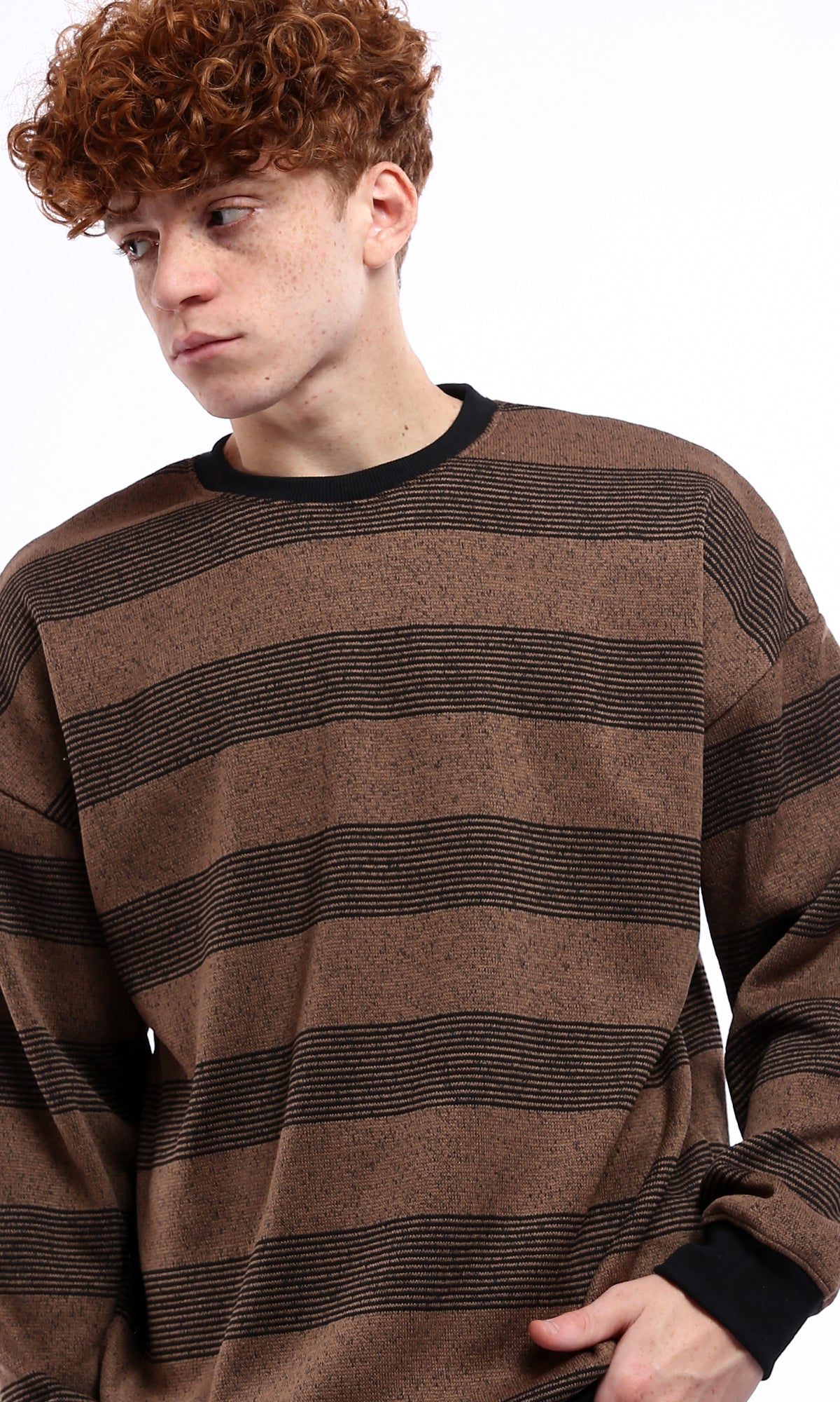 O177882 Light Brown & Black Striped Slip On Sweatshirt