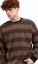 O177882 Light Brown & Black Striped Slip On Sweatshirt