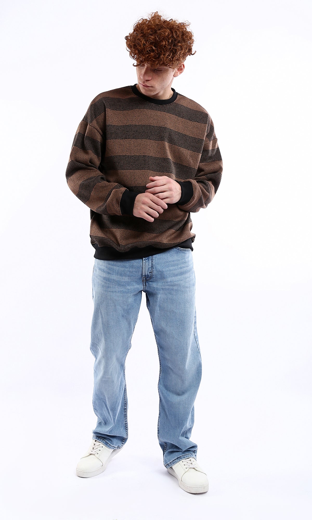 O177882 Light Brown & Black Striped Slip On Sweatshirt